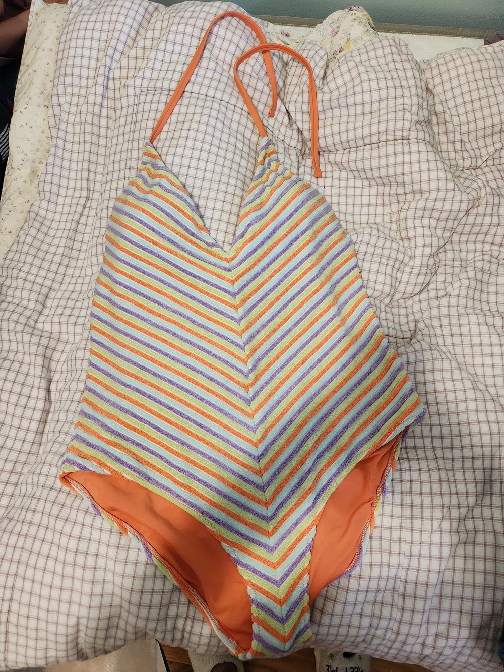 aerie Orange Multicolor Striped One-Piece Swimsuit
